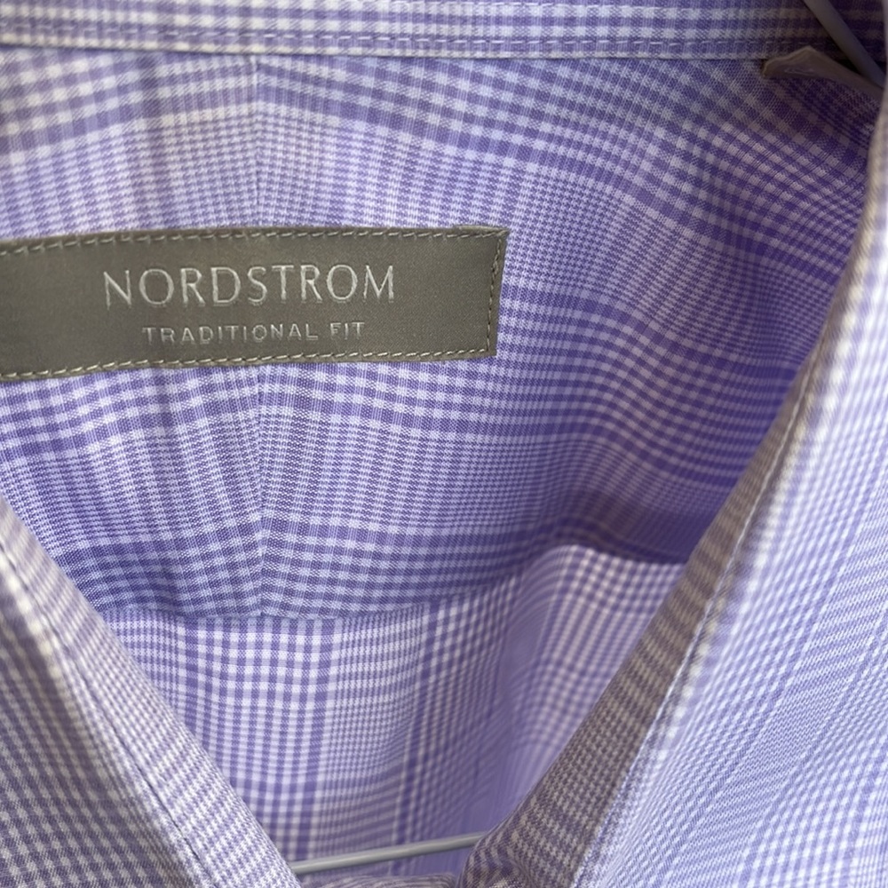 Men's Dress Shirt 16.5 Sleeve 35. Light Violet Checked Squares